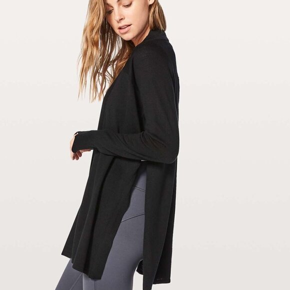 Lululemon Blissful Zen Sweater- Black- Merino Wool Open Cardigan- Size 4 - Picture 3 of 11